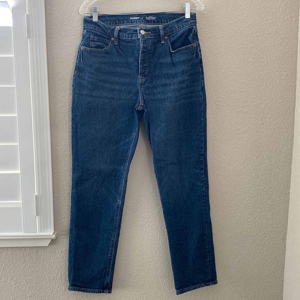 Old Navy High-rise slouchy straight secret-slim pockets dark wash size 6
